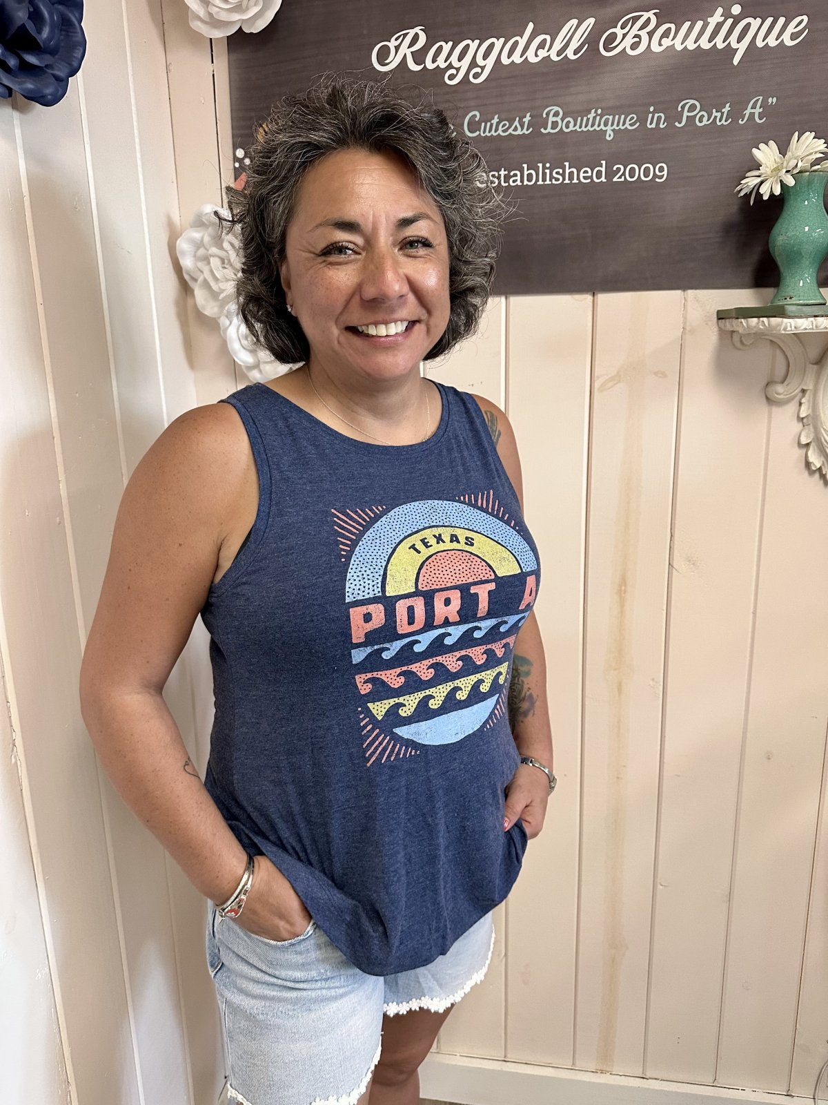 Heather Navy Tank W/ Aquarelle