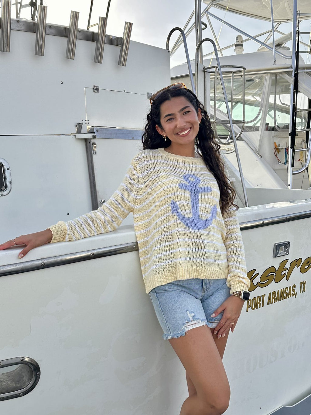 Wooden Ships  Stitched Anchor Crew-Dk Indigo