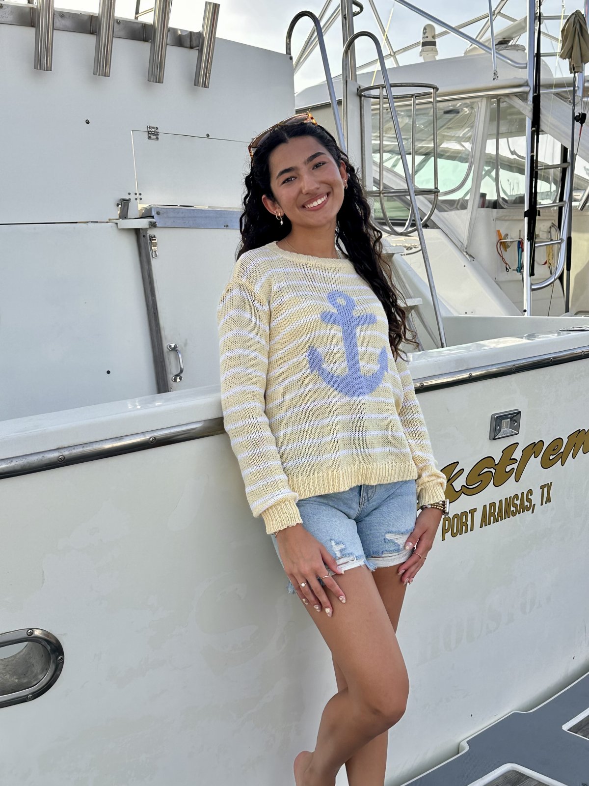 Wooden Ships  Stitched Anchor Crew-Dk Indigo