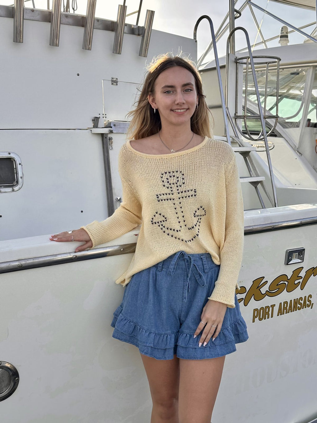 Wooden Ships Anchor Stripe Crew-Sunlight