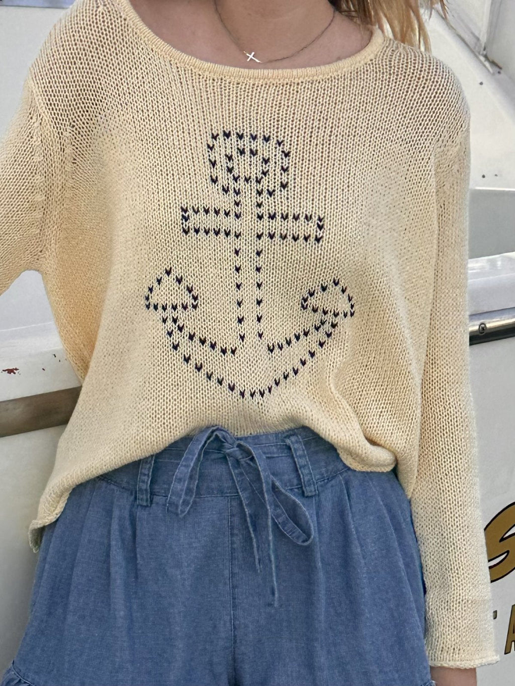 Wooden Ships Anchor Stripe Crew-Sunlight