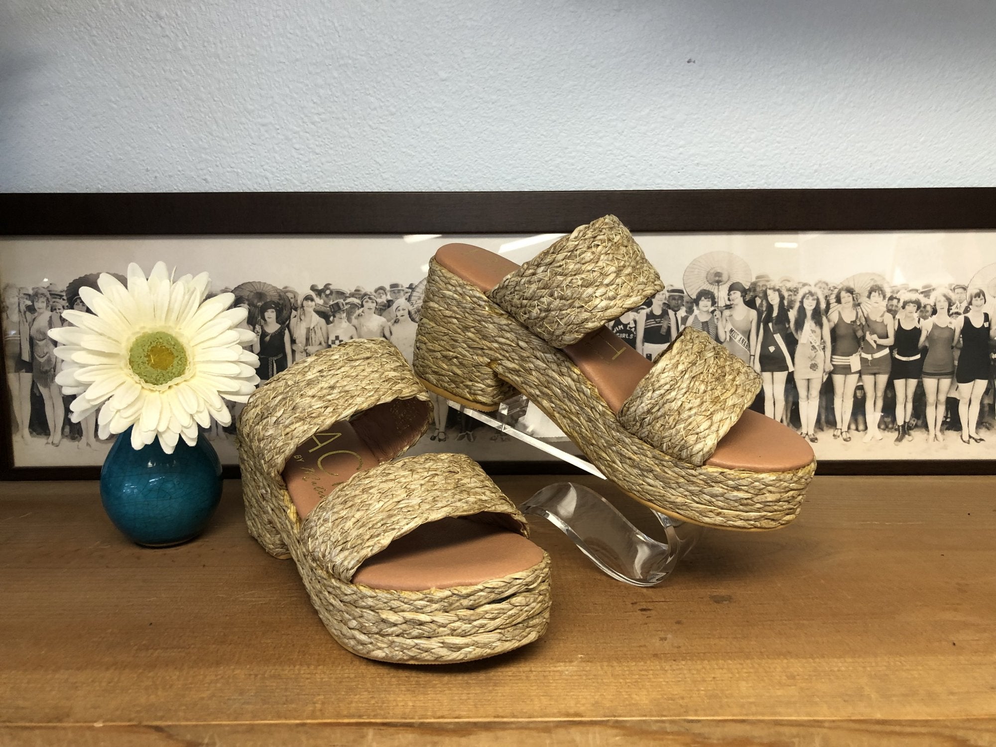 OCEAN RAFFIA SANDALS displayed with a flower, perfect for summer outfits Texas from Raggdoll Boutique.