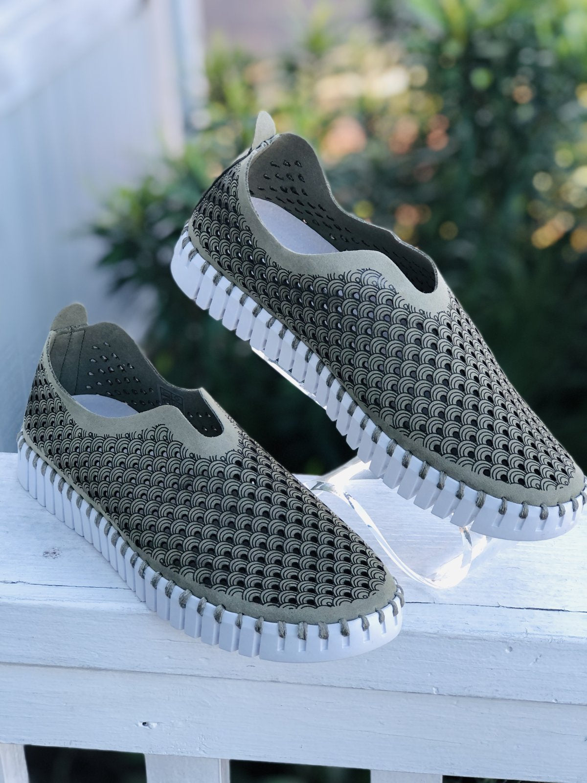 Army Tulips by Ilse Jacobsen, stylish slip-on shoes perfect for coastal boutique clothing and tropical vacations.