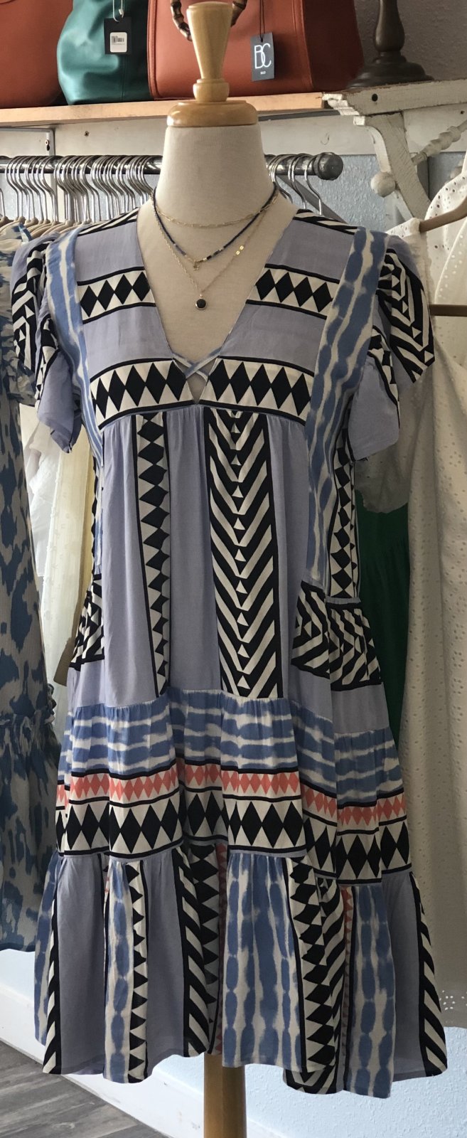 GRAPHIC BLUES dress from Raggdoll Boutique, Port Aransas, trendy coastal style for summer outfits.