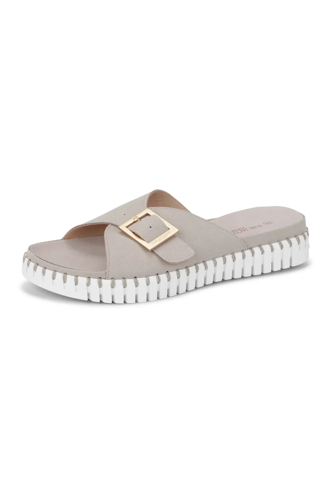 Ilse Jacobsen One-Buckle Sandal in Atmosphere White perfect for coastal boutique clothing and tropical vacation dresses.
