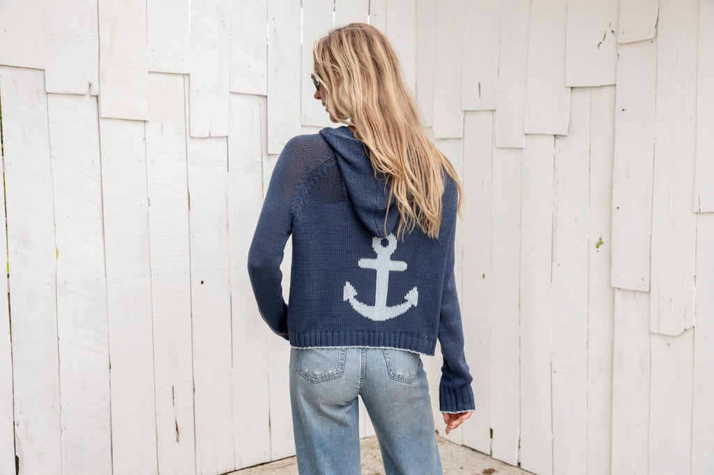 Stylish WS Wooden Ships Anchor Zip Hoodie in sky/ven blue, perfect for coastal boutique clothing and beach outfits.