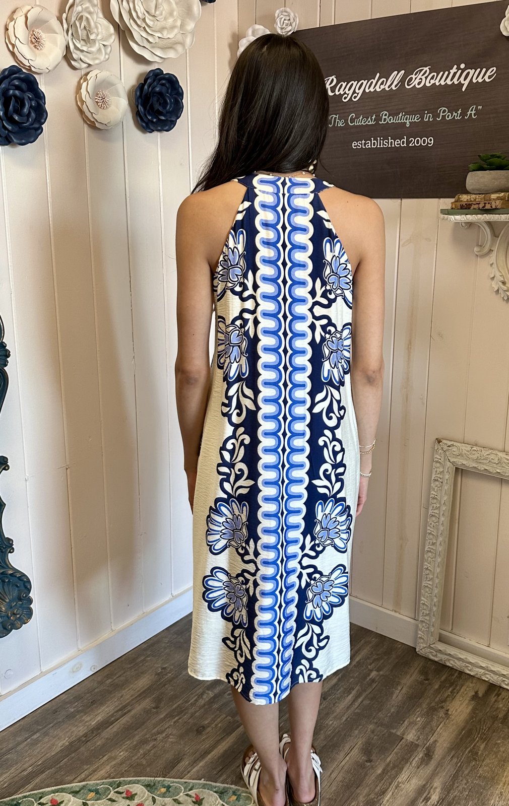 Stylish sleeveless Ava Dress for women from THML, perfect for coastal boutique clothing and tropical vacation styles.
