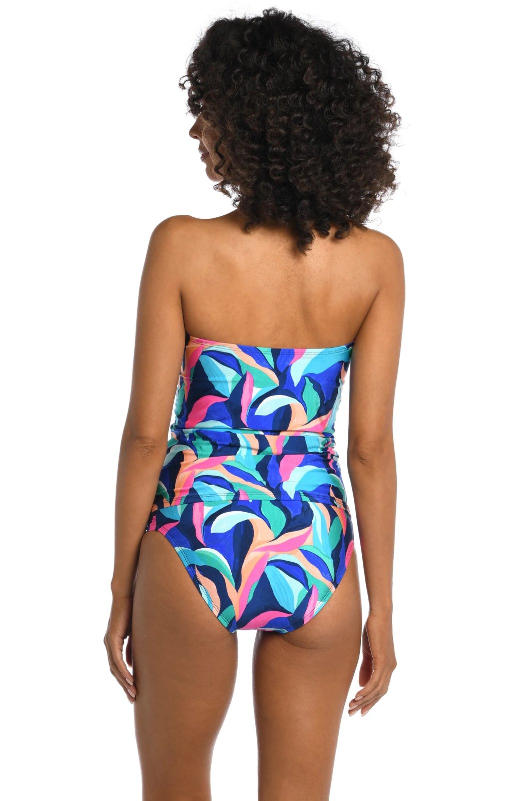 Back view of PAINTED STROKES TWIST BANDINI TOP, a trendy boutique swimwear from Raggdoll Boutique.