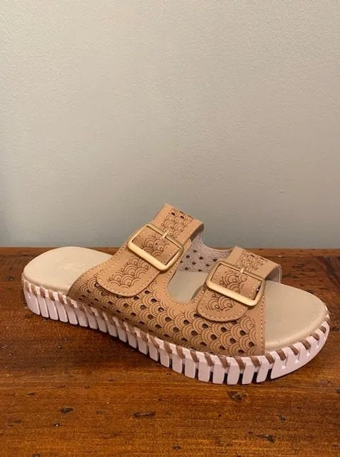 LATTE TULIP SANDALS DOUBLE STRAP W/BUCKLES by ILSE JACOBSEN available at Raggdoll Boutique, the trendy coastal fashion boutique.