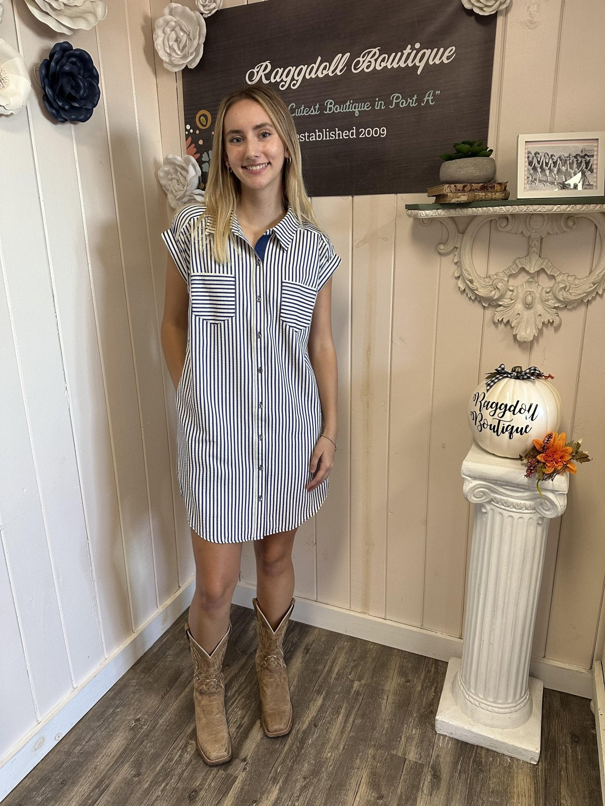 Grace Dress-Navy Stripe