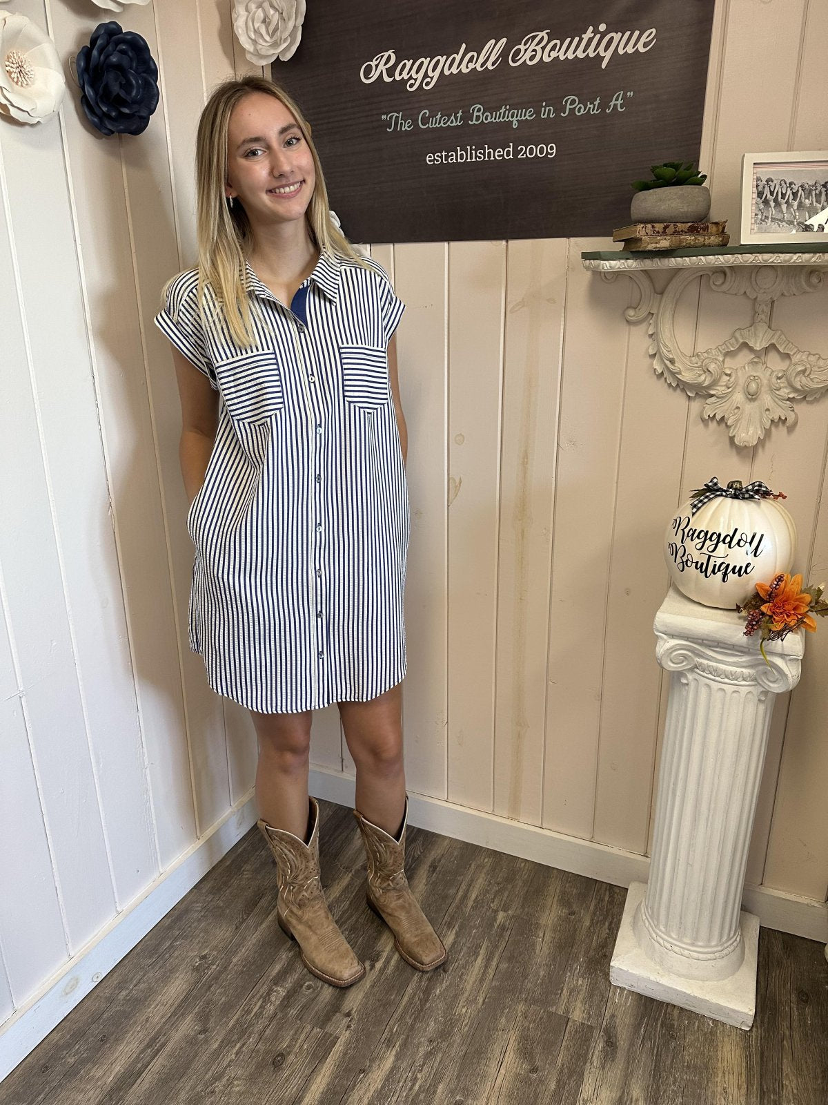 Grace Dress-Navy Stripe