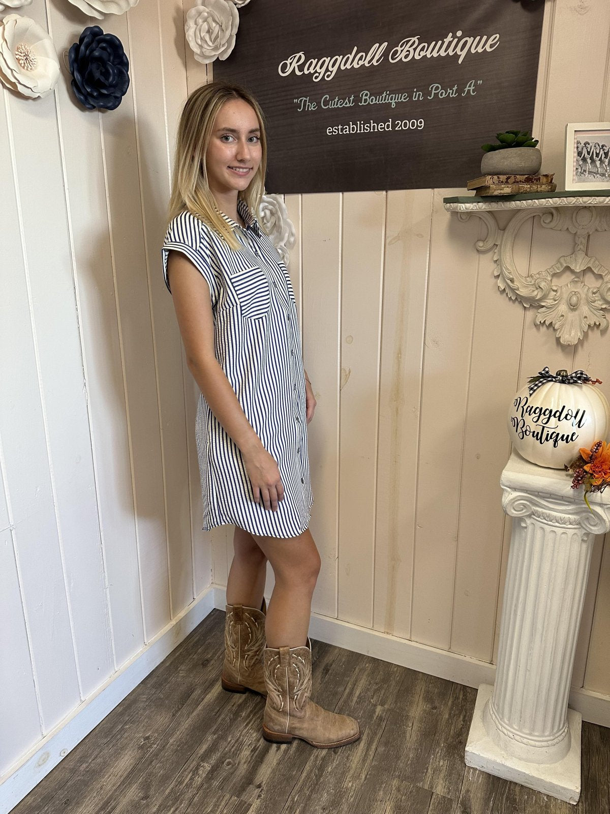 Grace Dress-Navy Stripe