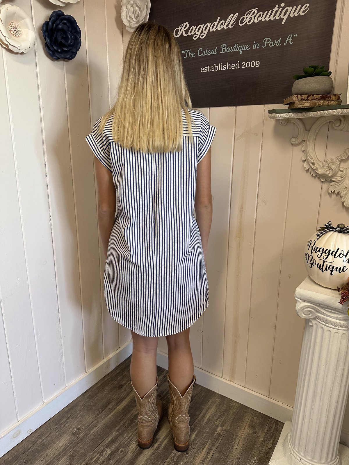 Grace Dress-Navy Stripe