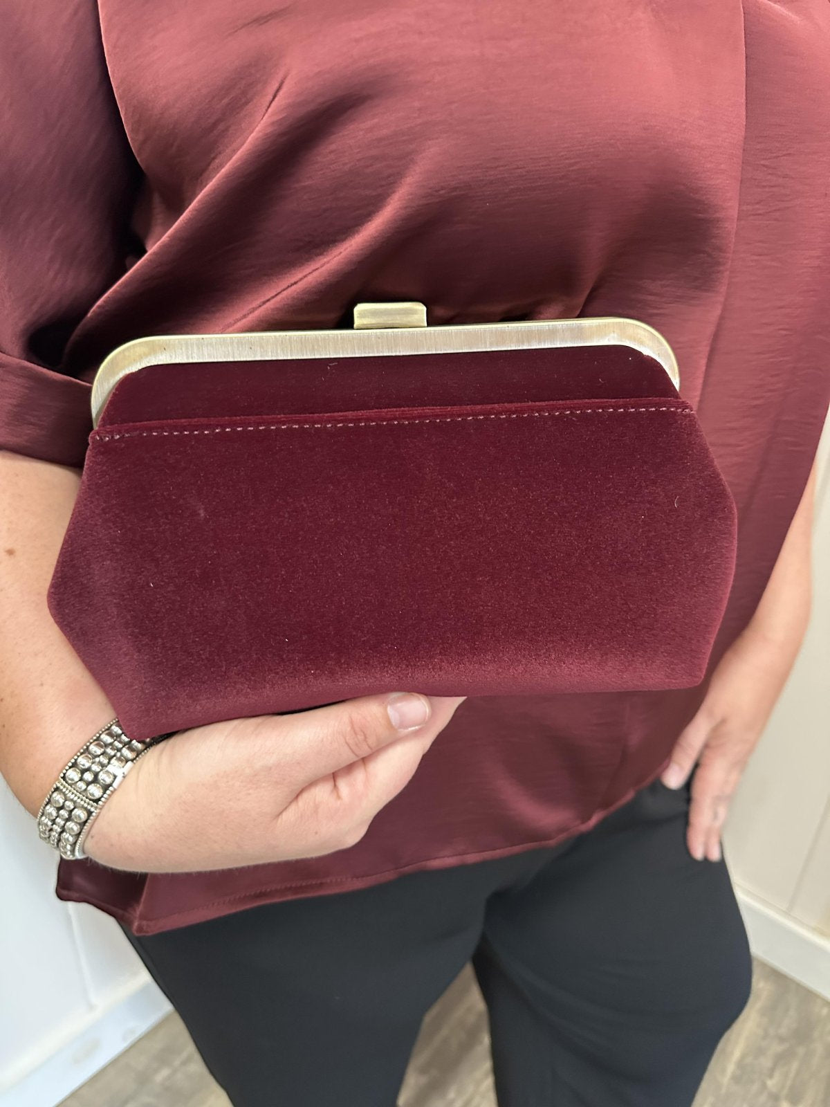 Burgundy Velvet Vivie Wristlet