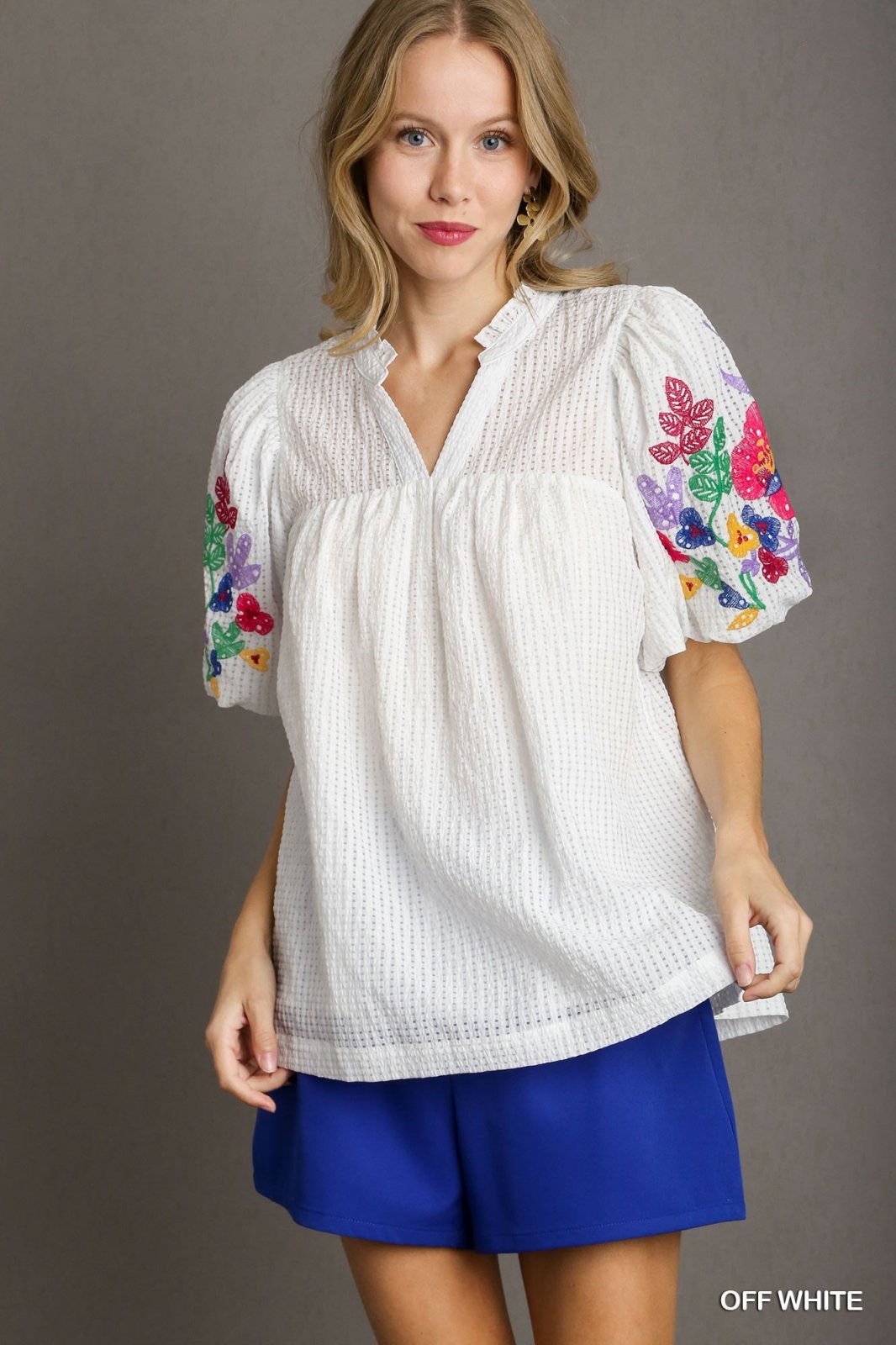 Elizabeth Top from Raggdoll Boutique, trendy coastal style top with colorful embroidery, perfect for summer outfits Texas.