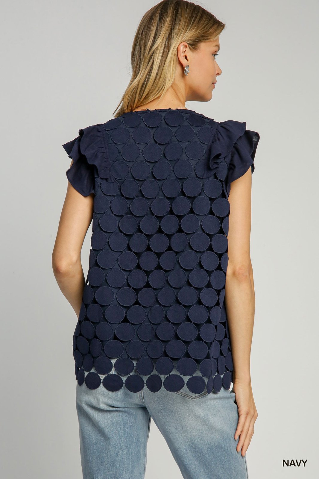 Navy Elizabeth Top from Raggdoll Boutique, perfect for summer outfits in Port Aransas and trendy coastal style.