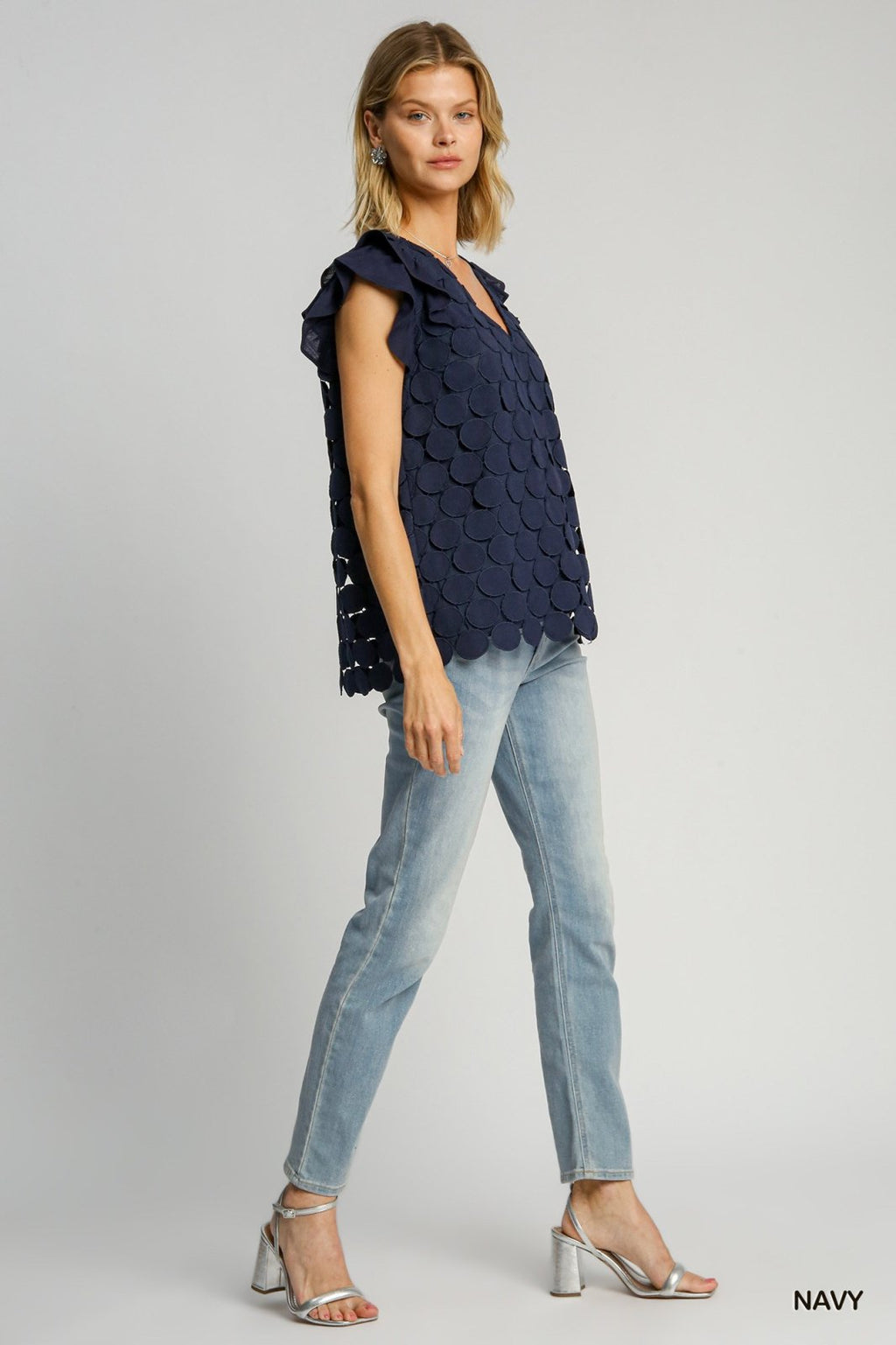 Elizabeth Top from Raggdoll Boutique in navy, perfect for trendy coastal style and summer outfits Texas.