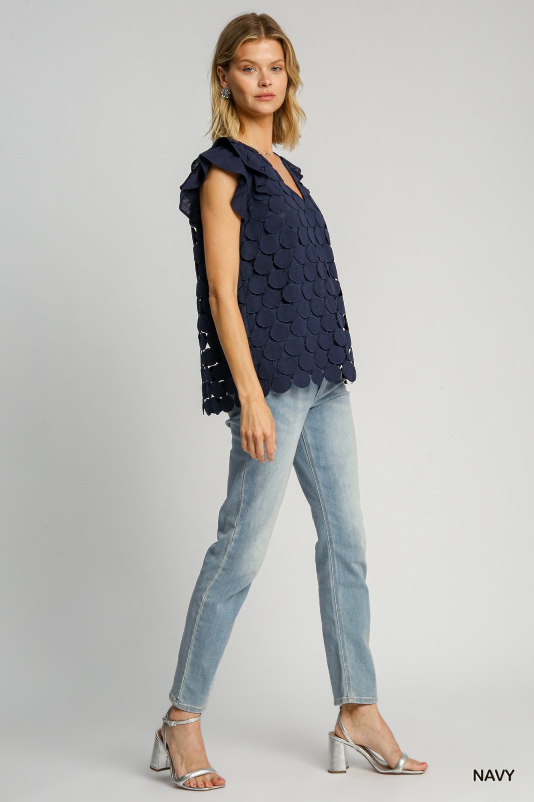 Elizabeth Top from Raggdoll Boutique in navy, perfect for trendy coastal style and summer outfits Texas.