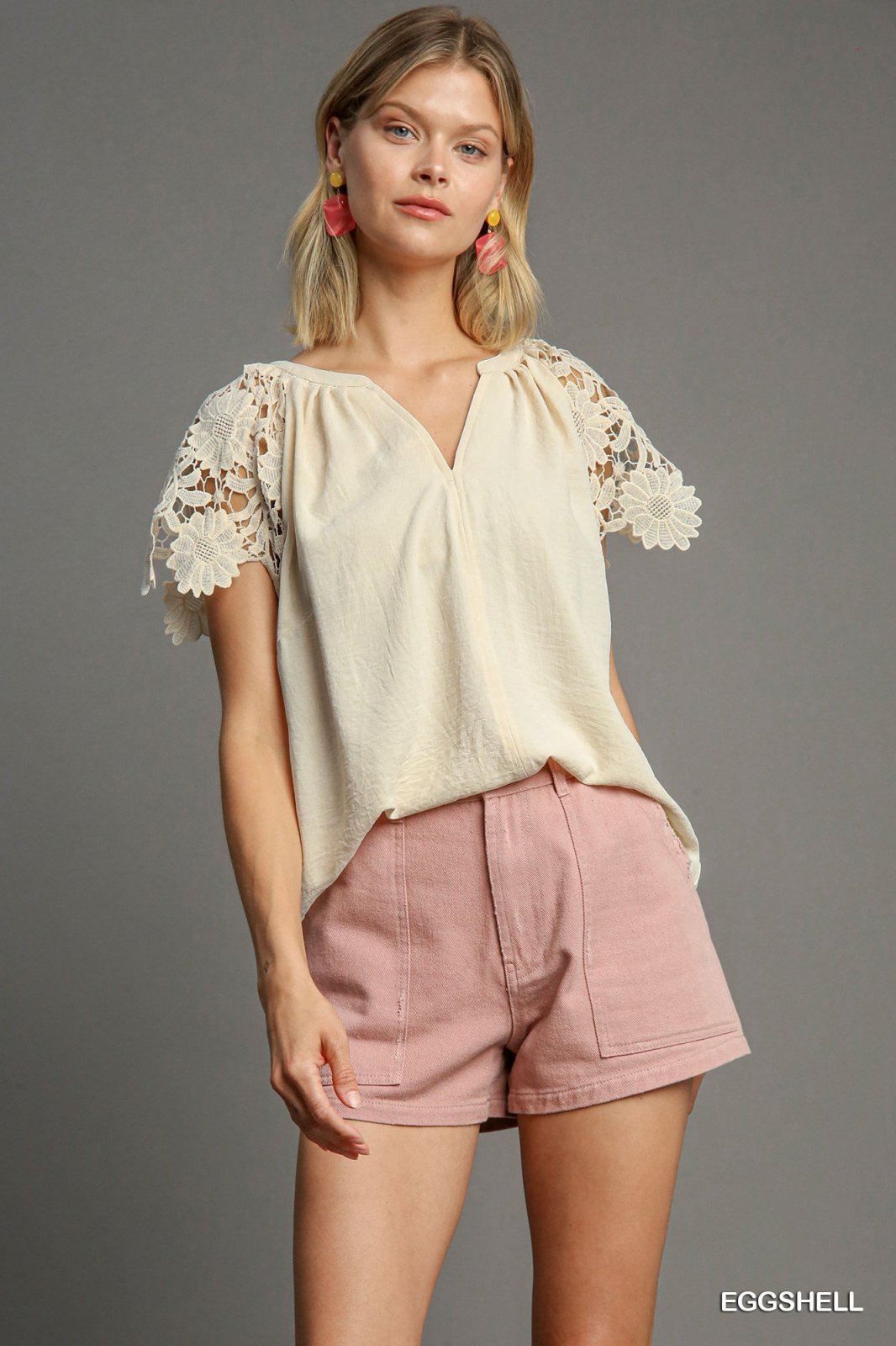 Lanie Top from Raggdoll Boutique, showcasing trendy coastal style with lace sleeves, perfect for summer outfits Texas.