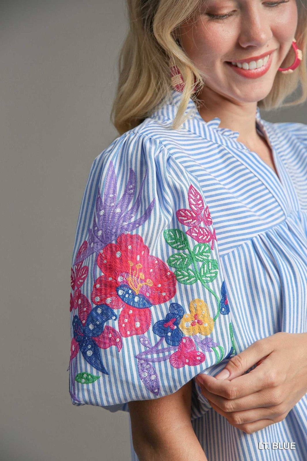Hazel Top with colorful floral embroidery, perfect for summer outfits Texas at Raggdoll Boutique.