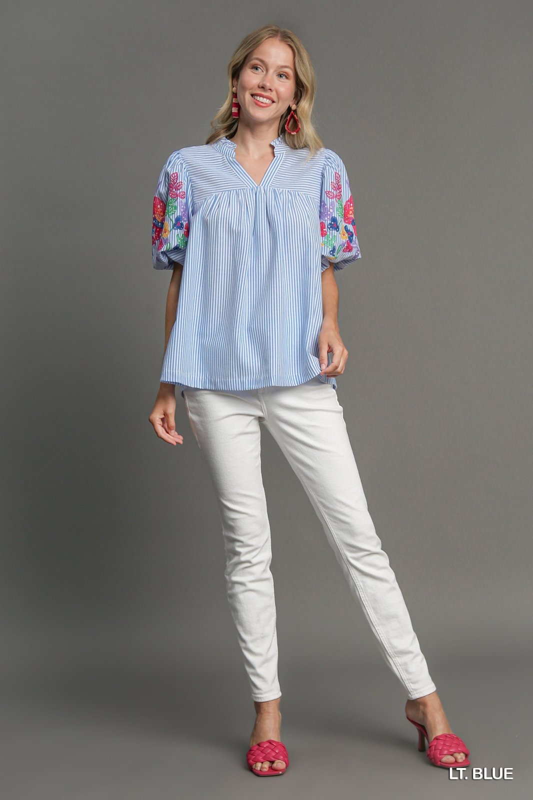 Model wearing Hazel Top from Raggdoll Boutique, perfect for summer outfits Texas and coastal fashion.