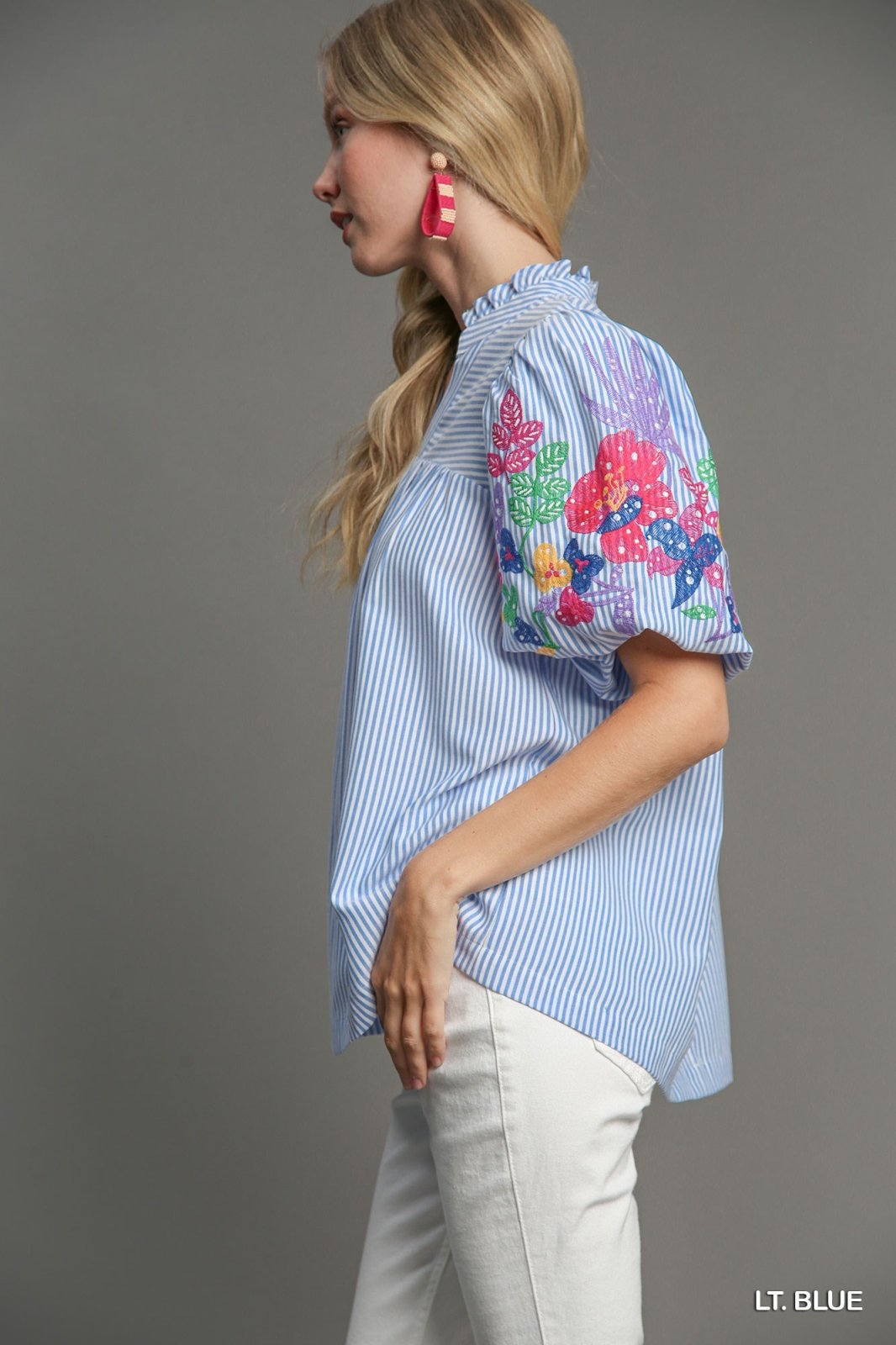 Hazel Top featuring vibrant floral embroidery, perfect for summer outfits Texas at Raggdoll Boutique.