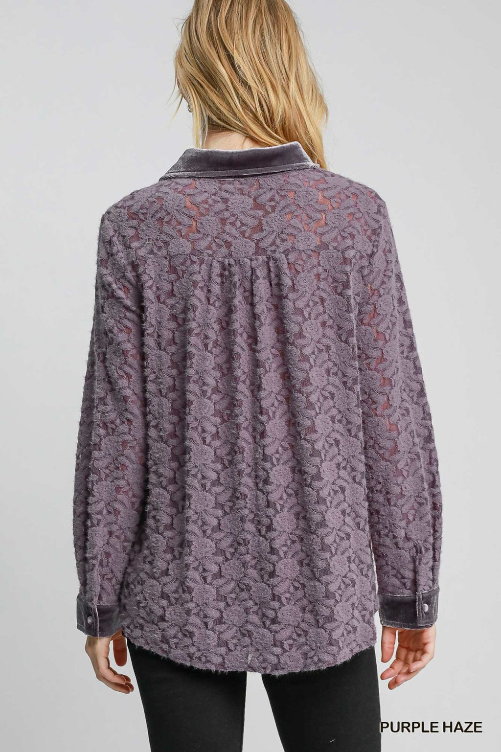 Back view of the stylish Purple Haze Top, perfect for coastal boutique clothing and tropical vacation dresses.