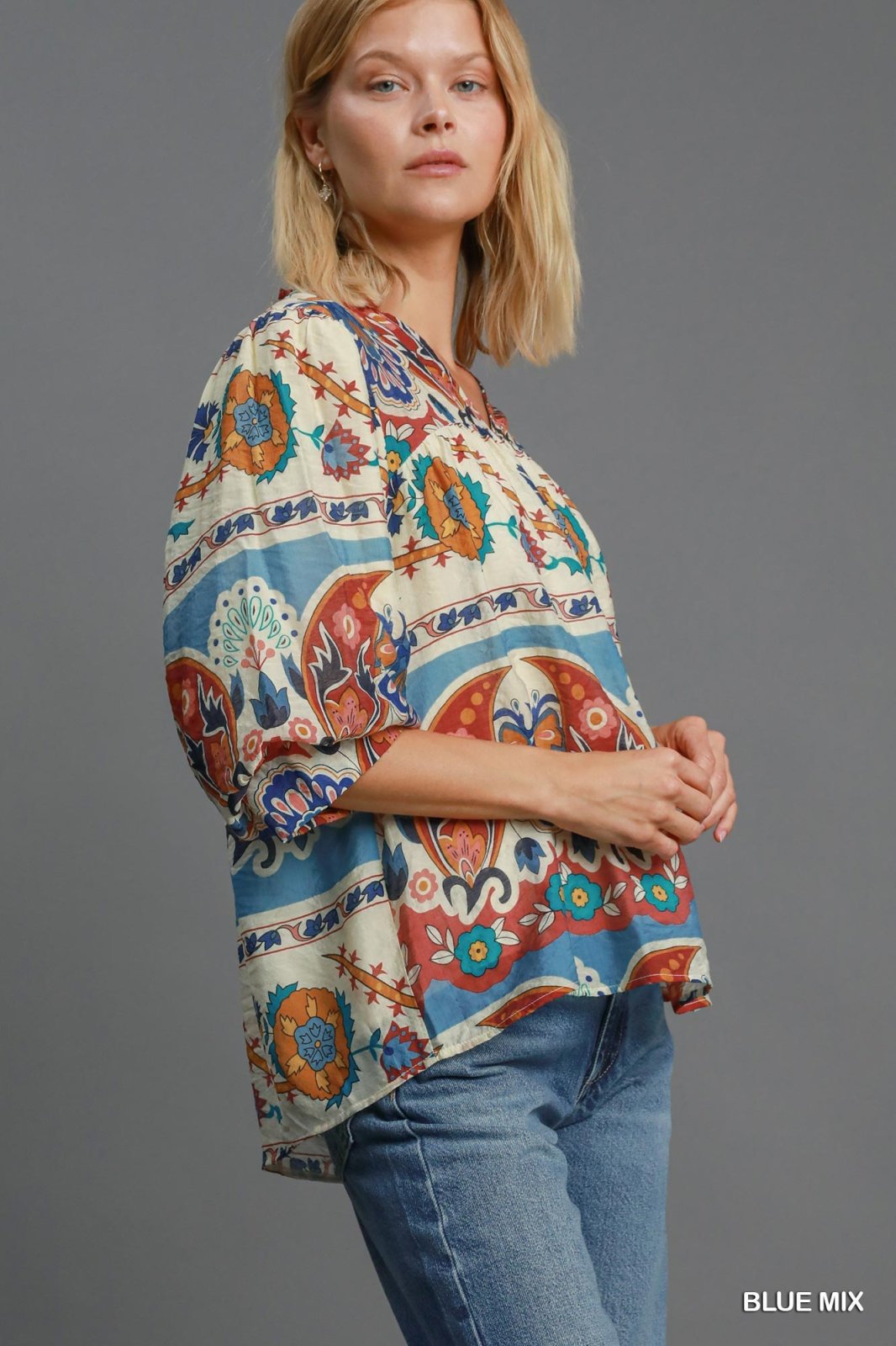 Stylish Perfect Fall Top featuring colorful patterns, ideal for coastal boutique clothing and Port Aransas fashion.