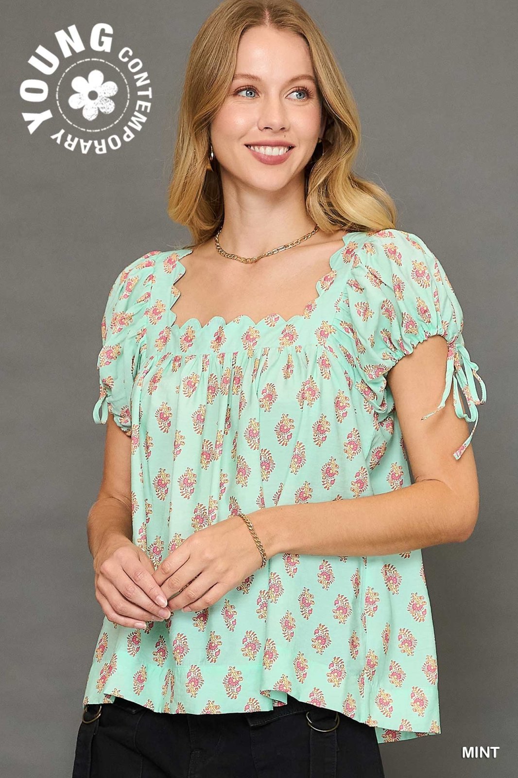 Stylish Sweet Mint Print Top from Port Aransas boutique, perfect for summer outfits and coastal vacation dresses.