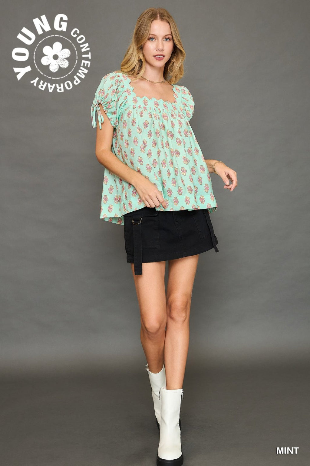 Playful Sweet Mint Print Top, perfect for coastal boutique clothing and stylish summer outfits. Ideal for beach dresses and vacations.