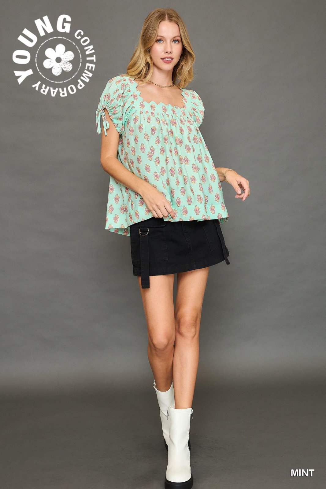 Playful Sweet Mint Print Top, perfect for coastal boutique clothing and stylish summer outfits. Ideal for beach dresses and vacations.
