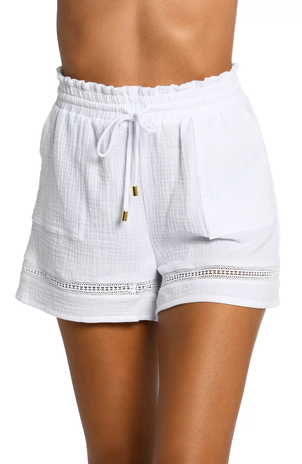Seaside White Beach Shorts from Raggdoll Boutique, perfect for trendy coastal style and summer outfits Texas.