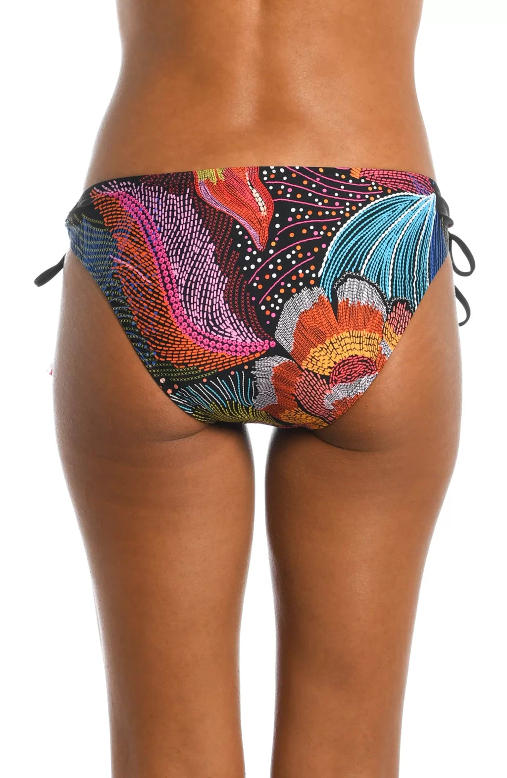 SUNLIT SOIREEE ADJUSTABLE BOTTOMS back view showcasing vibrant floral pattern, coastal fashion from Raggdoll Boutique.