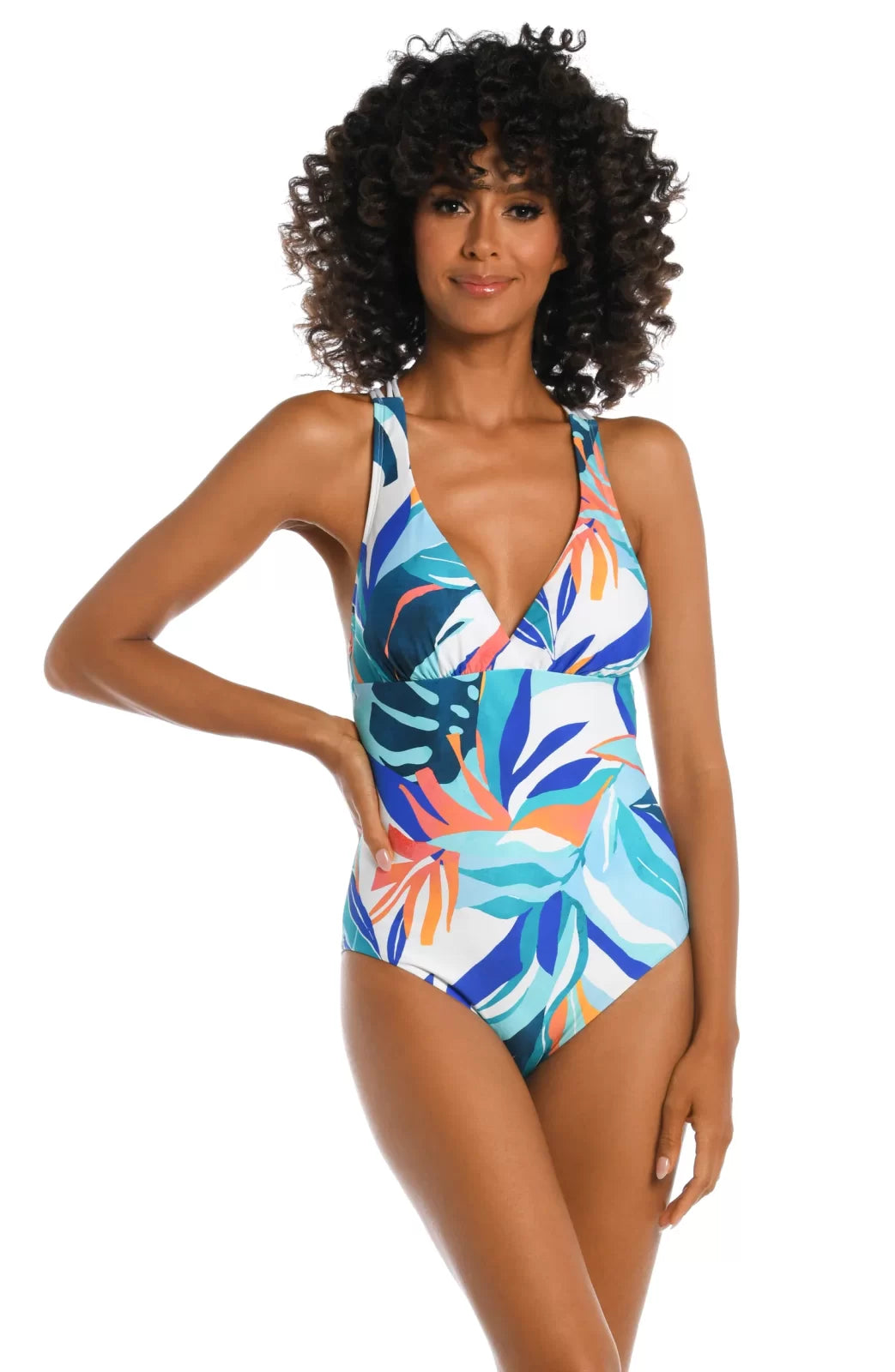 Model wearing COASTAL PALMS ONE PIECE SUIT from Raggdoll Boutique, showcasing trendy coastal style.