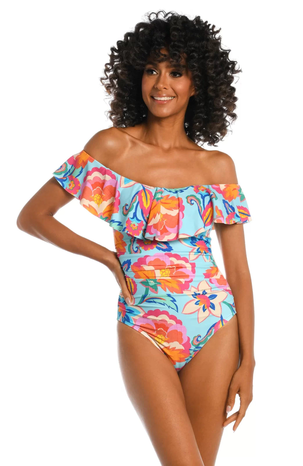 BREEZY OFF SHOULDER RUFFLED ONE-PIECE from Raggdoll Boutique, trendy coastal style swimwear for women.