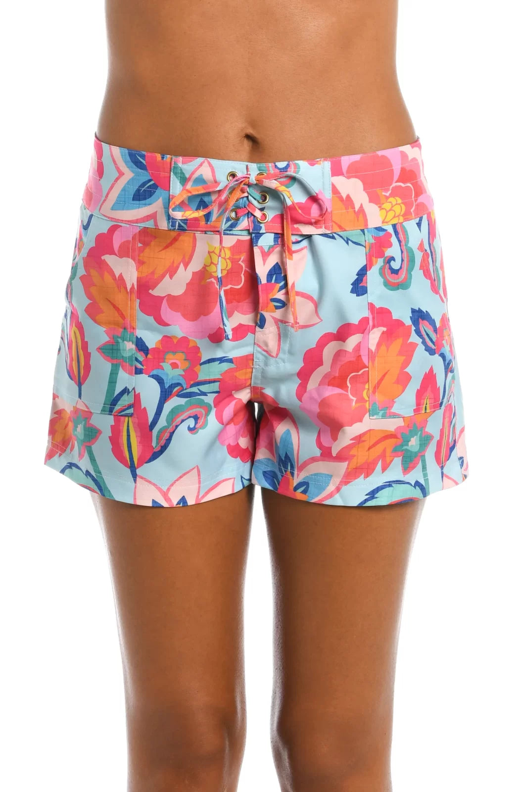 BREEZY BOARD SHORTS in colorful floral design perfect for summer outfits Texas from Raggdoll Boutique.