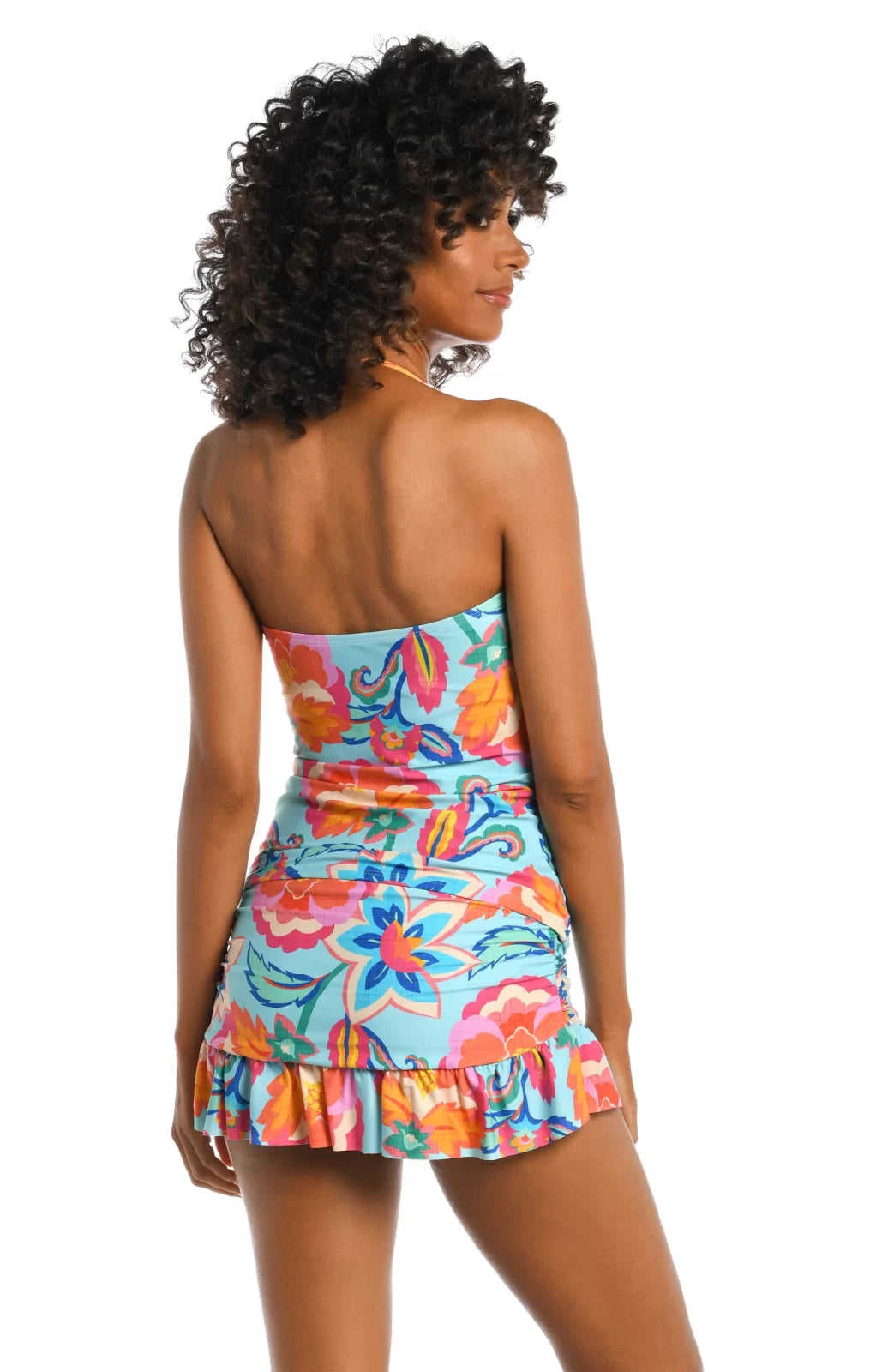 Stylish BREEZY TWIST BANDINI for tropical vacations, showcasing floral patterns, perfect for beach outings and curvy plus sizes.