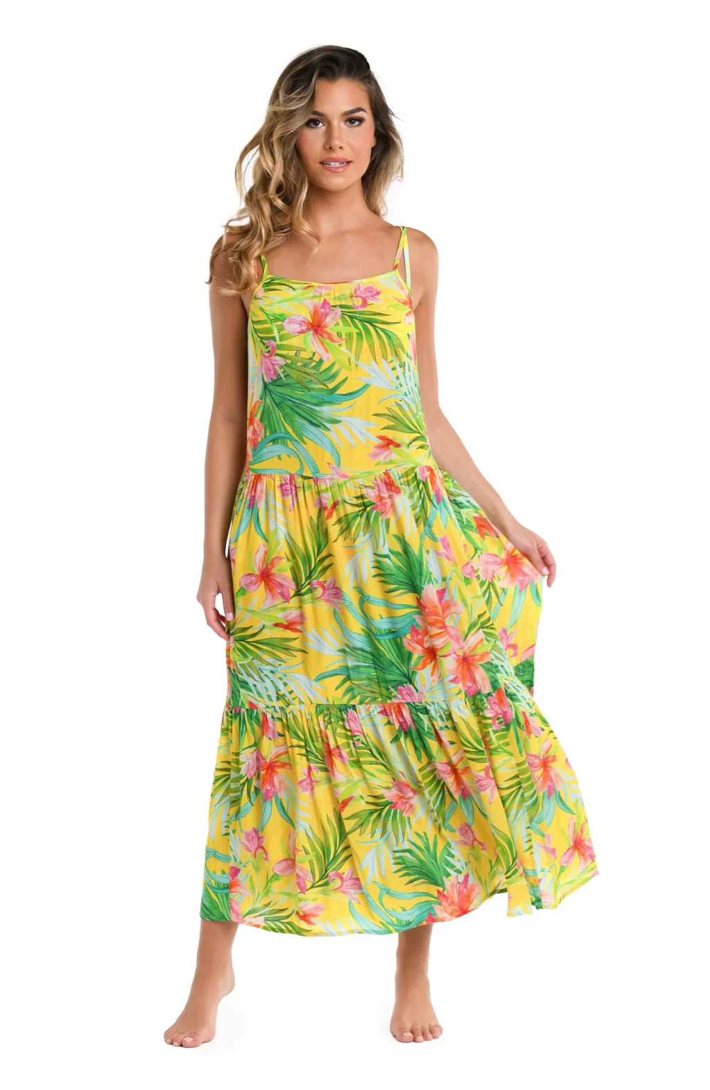 La Blanca Calypso Bloom Midi-Dress featured at Raggdoll Boutique, perfect for trendy coastal style and summer outfits Texas.