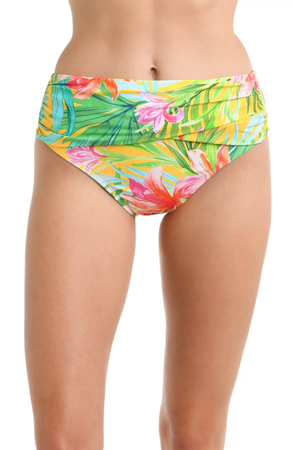 La Blanca Calypso Bloom Mid-Waist Bottom showcasing tropical print, ideal for coastal fashion and summer outfits Texas.