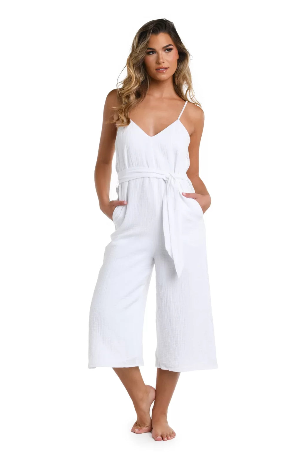 La Blanca Seaside Jumpsuit from Raggdoll Boutique, perfect for summer outfits Texas and vacation wardrobe boutique.
