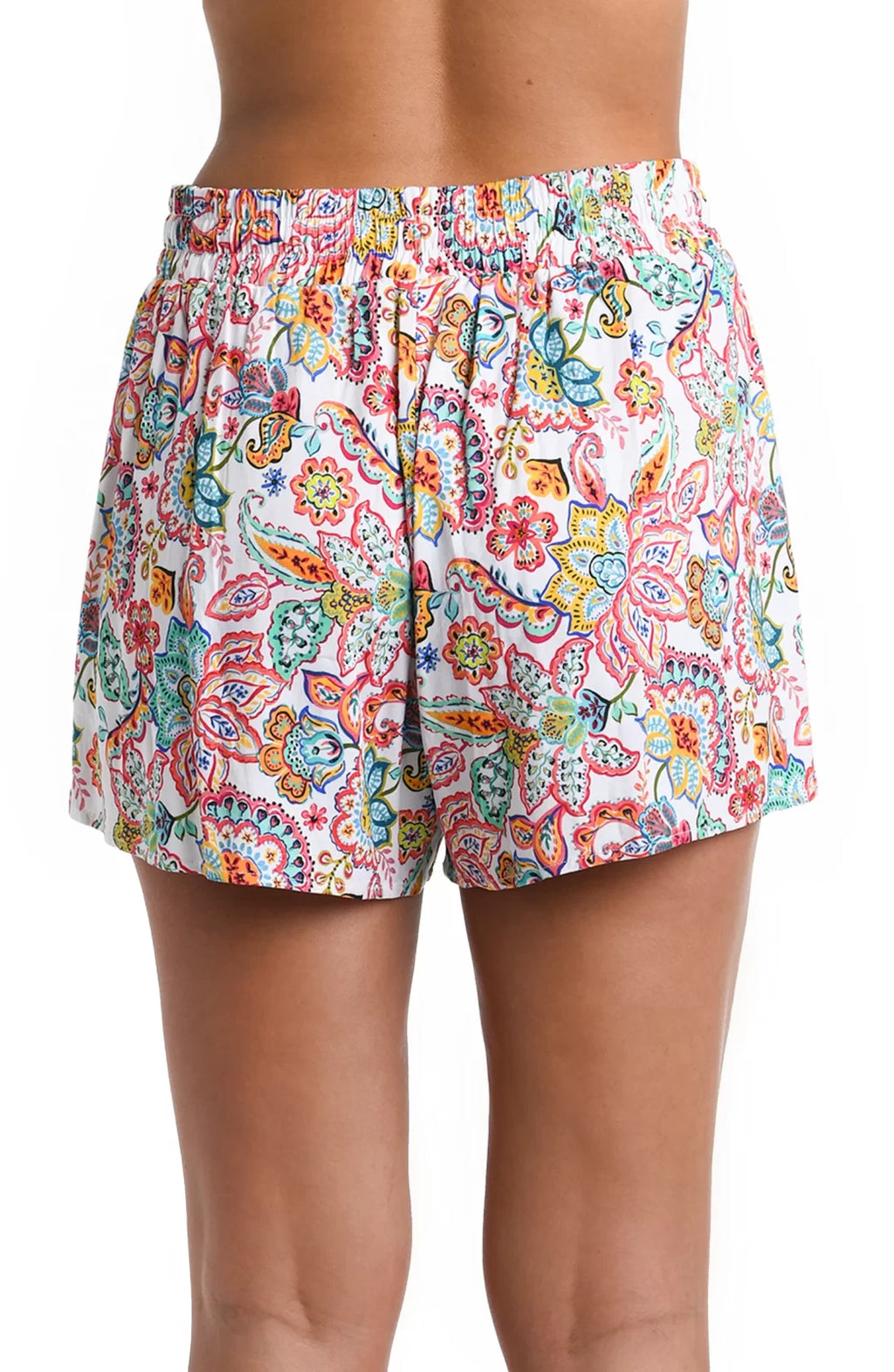GYPSY SOUL BEACH SHORTS- LA BLANCA in colorful floral print, perfect for summer outfits Texas and vacation wardrobe boutique.