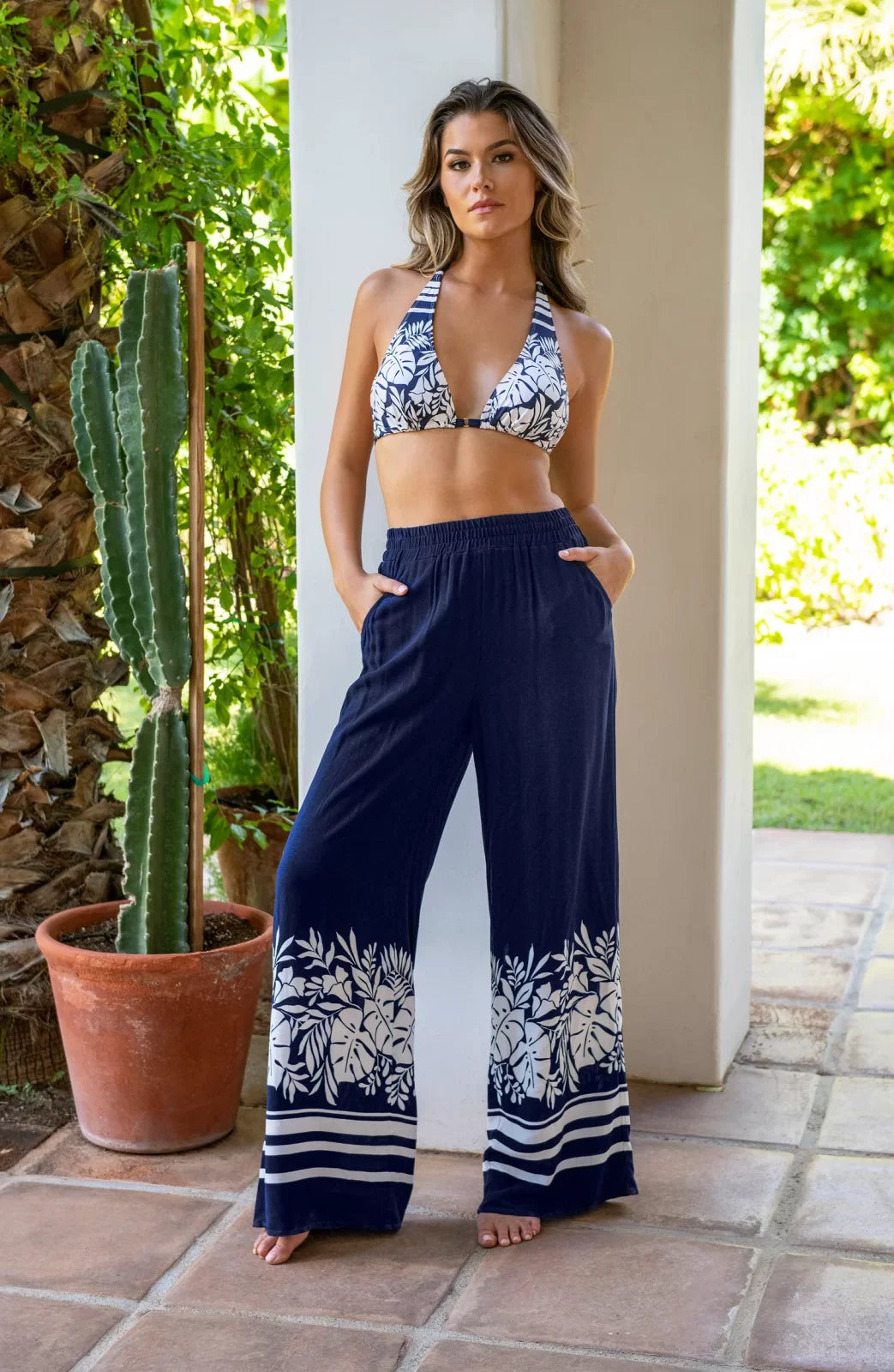 Elegant La Blanca beach palazzo pant cover-up, perfect for coastal boutique clothing and tropical vacation dresses.