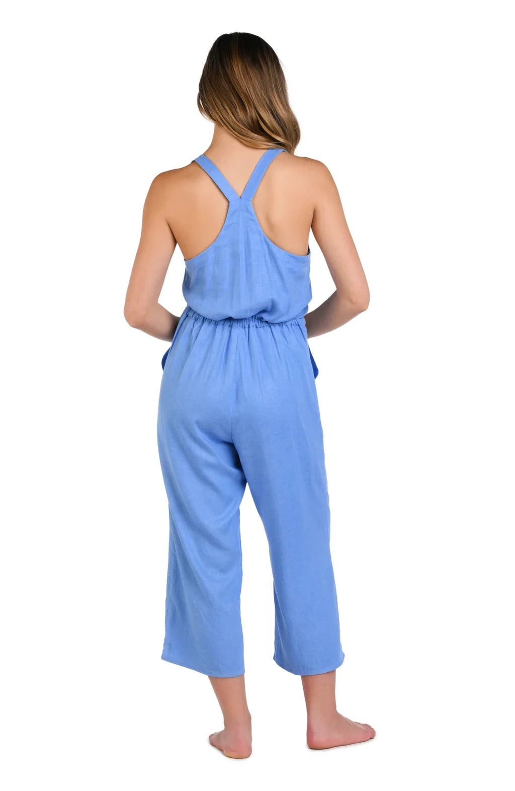 Delphine Coastal Jumpsuit in Chambray showcasing trendy coastal style from Raggdoll Boutique.