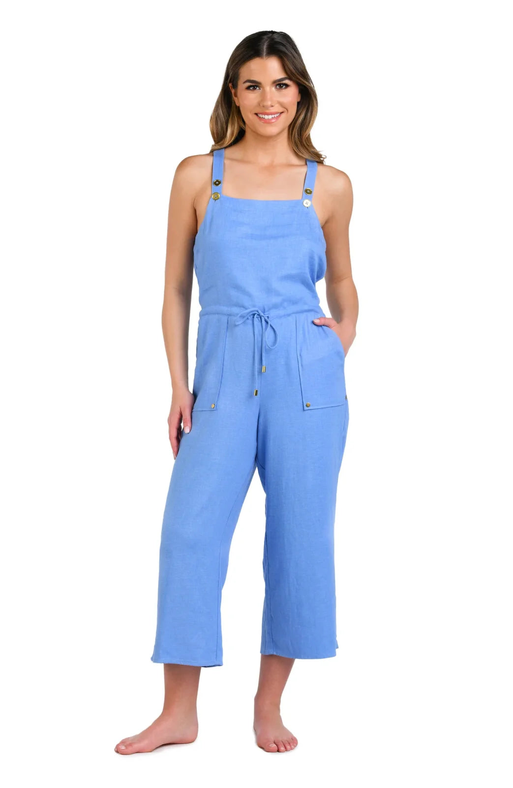 Delphine Coastal Jumpsuit in Chambray from Raggdoll Boutique, perfect for summer outfits Texas and trendy coastal style.