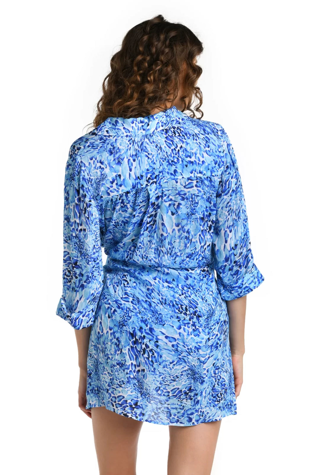 AQUATIC NATURE WRAP RESORT SHIRT COVER-UP-LA BLANCA, trendy coastal style for summer outfits Texas.