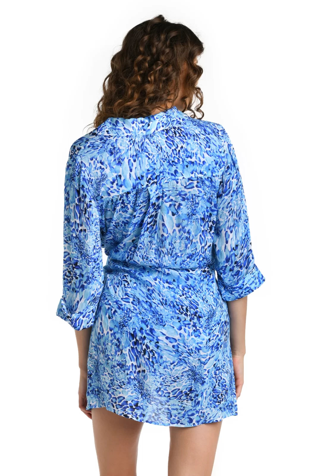 AQUATIC NATURE WRAP RESORT SHIRT COVER-UP-LA BLANCA, trendy coastal style for summer outfits Texas.