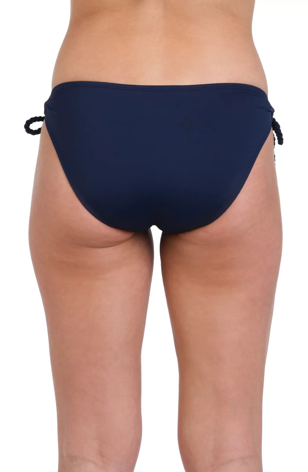 LA BLANCA SEA SCALLOPS ADJUSTABLE LOOP HIPSTER BOTTOM in navy, perfect for summer outfits at Raggdoll Boutique.