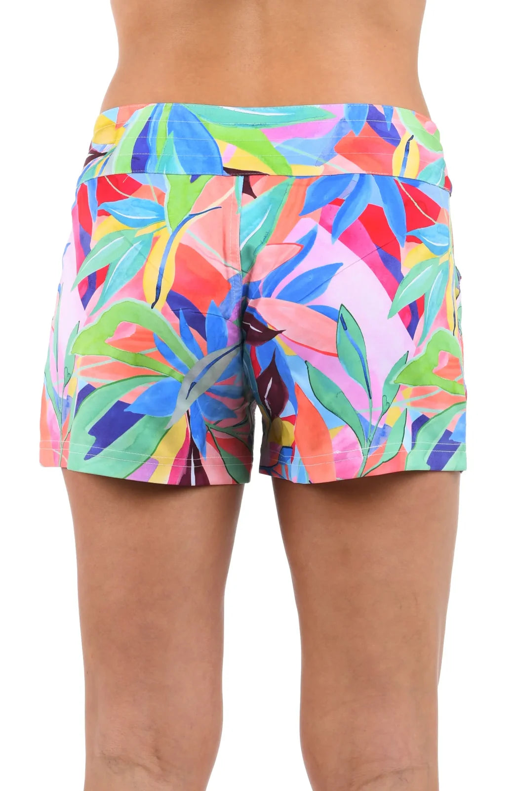 Colorful LA BLANCA TROPI-FLAGE board shorts for women's beachwear, ideal for tropical vacations. Stylish bottoms from coastal boutique.