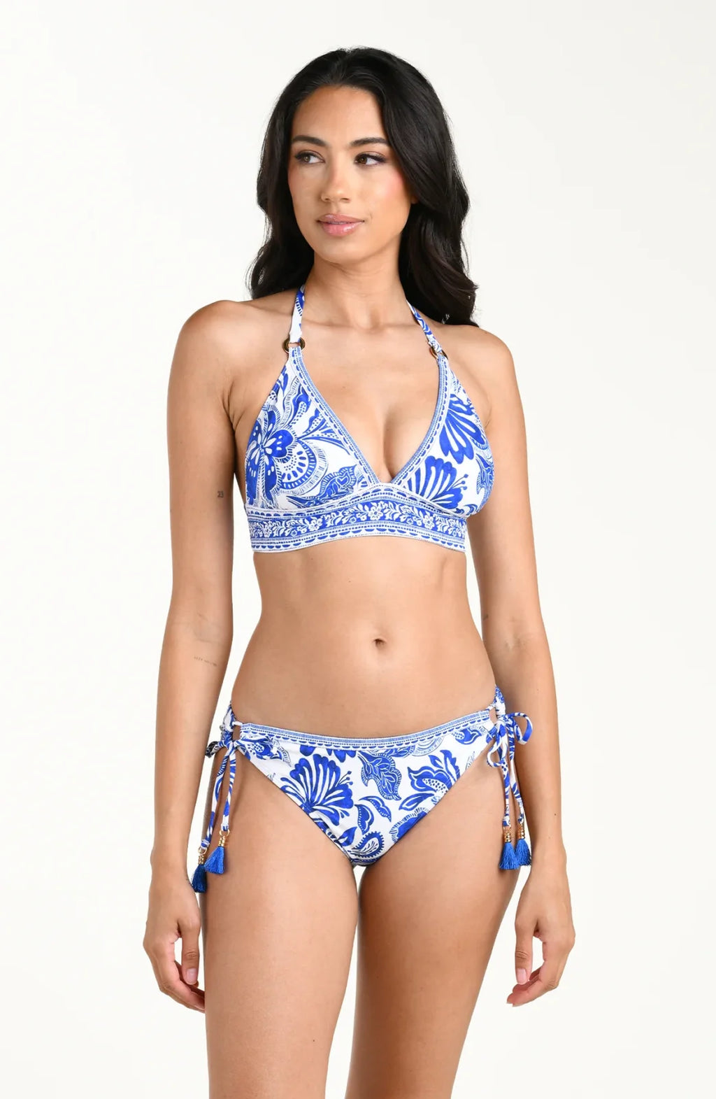 Botanical Brocade Banded Halter Top - Lapis