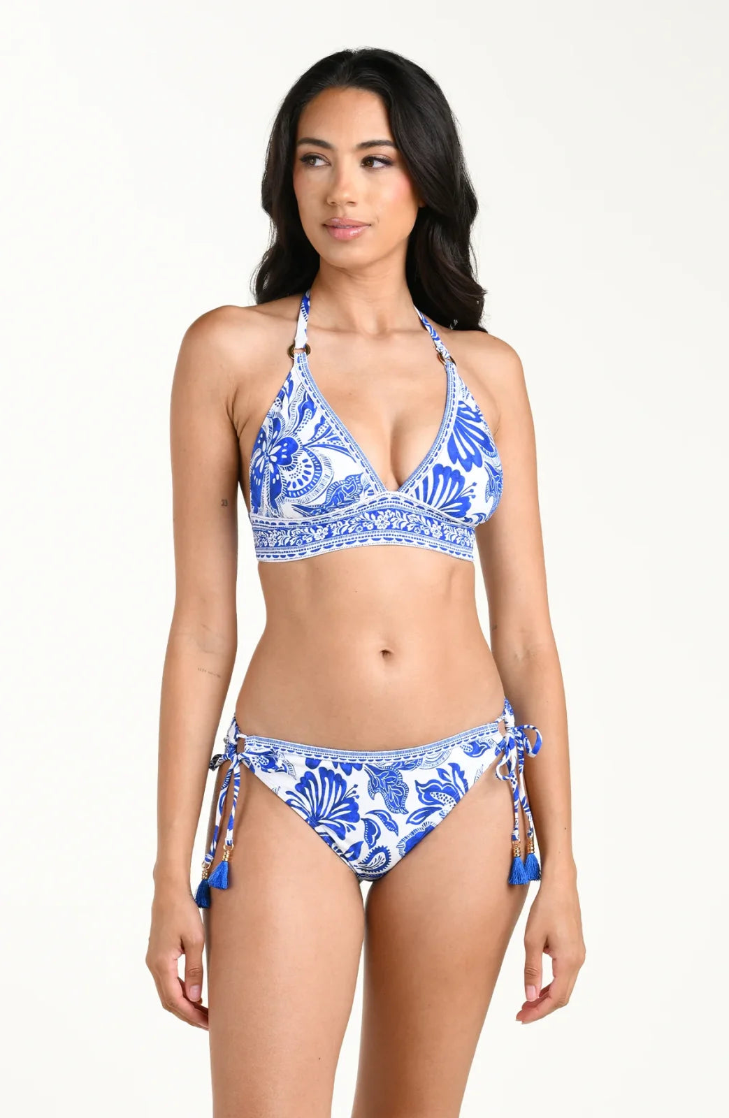 Botanical Brocade Banded Halter Top - Lapis